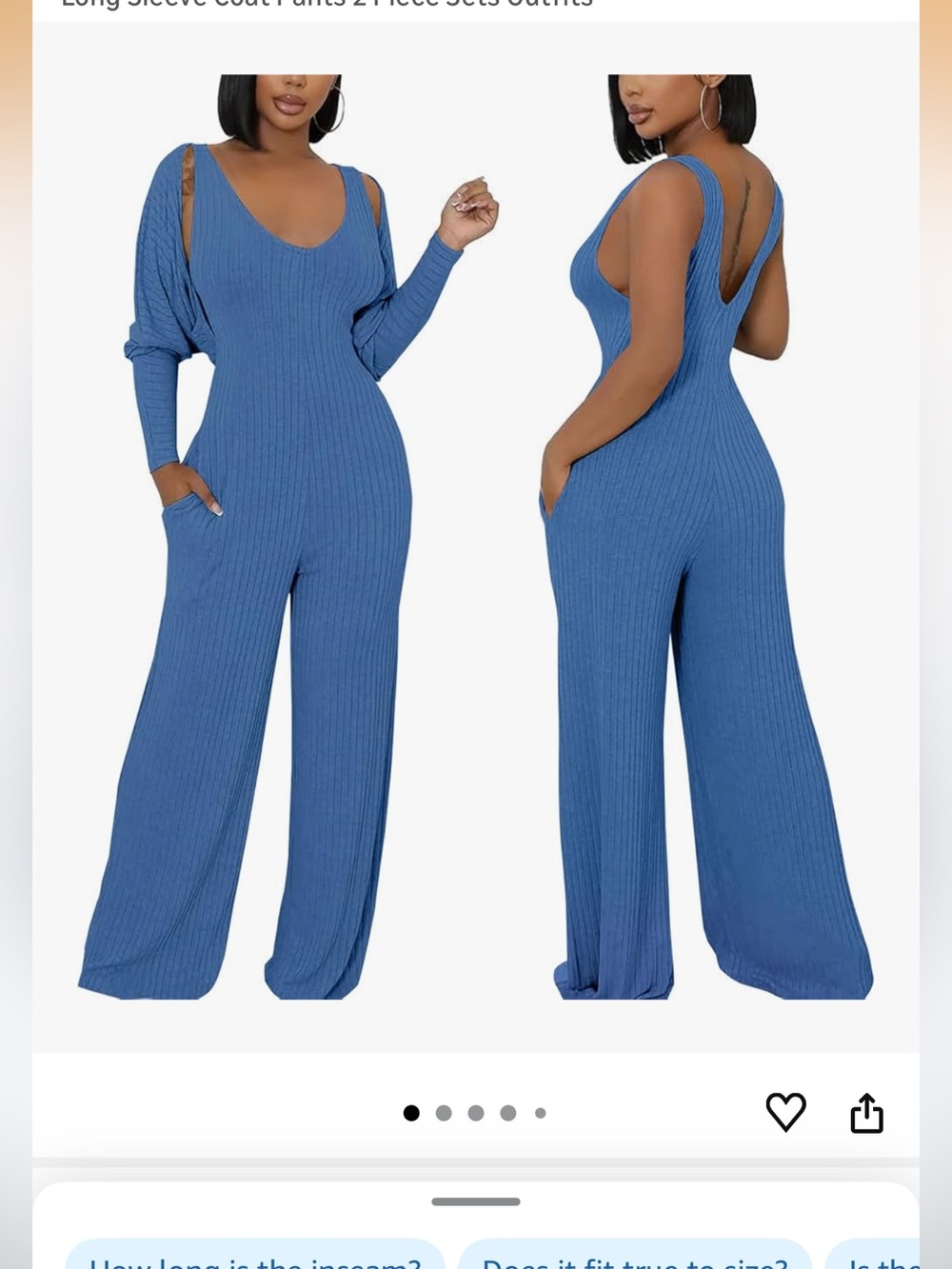 Sleeveless Ribbed Wide-Leg Jumpsuit - Blue and Sweater NEW